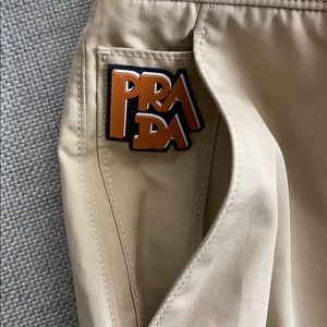 Prada beige cropped logo wide leg pants 42 8 M